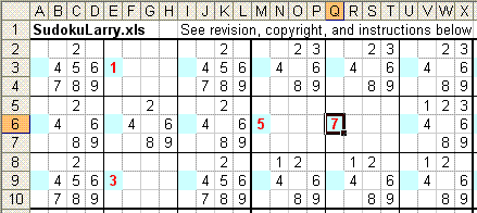 Sudoku spreadsheet, upper-left corner